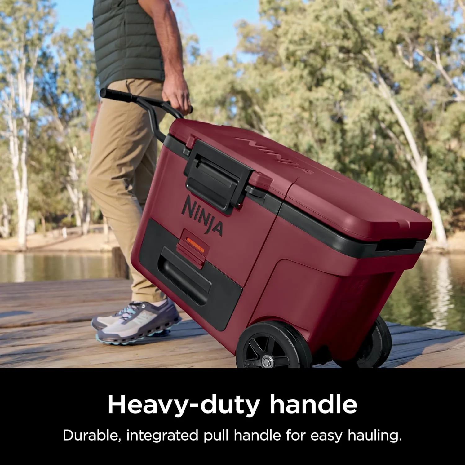 Ninja | Cooler | FrostVault 45QT Cooler with Wheels | Insulated with Temp Dry Storage Drawer | Keeps Ice Cold for Days | for The Beach, Camping, Picnics & More | Canyon Red | FB245MR