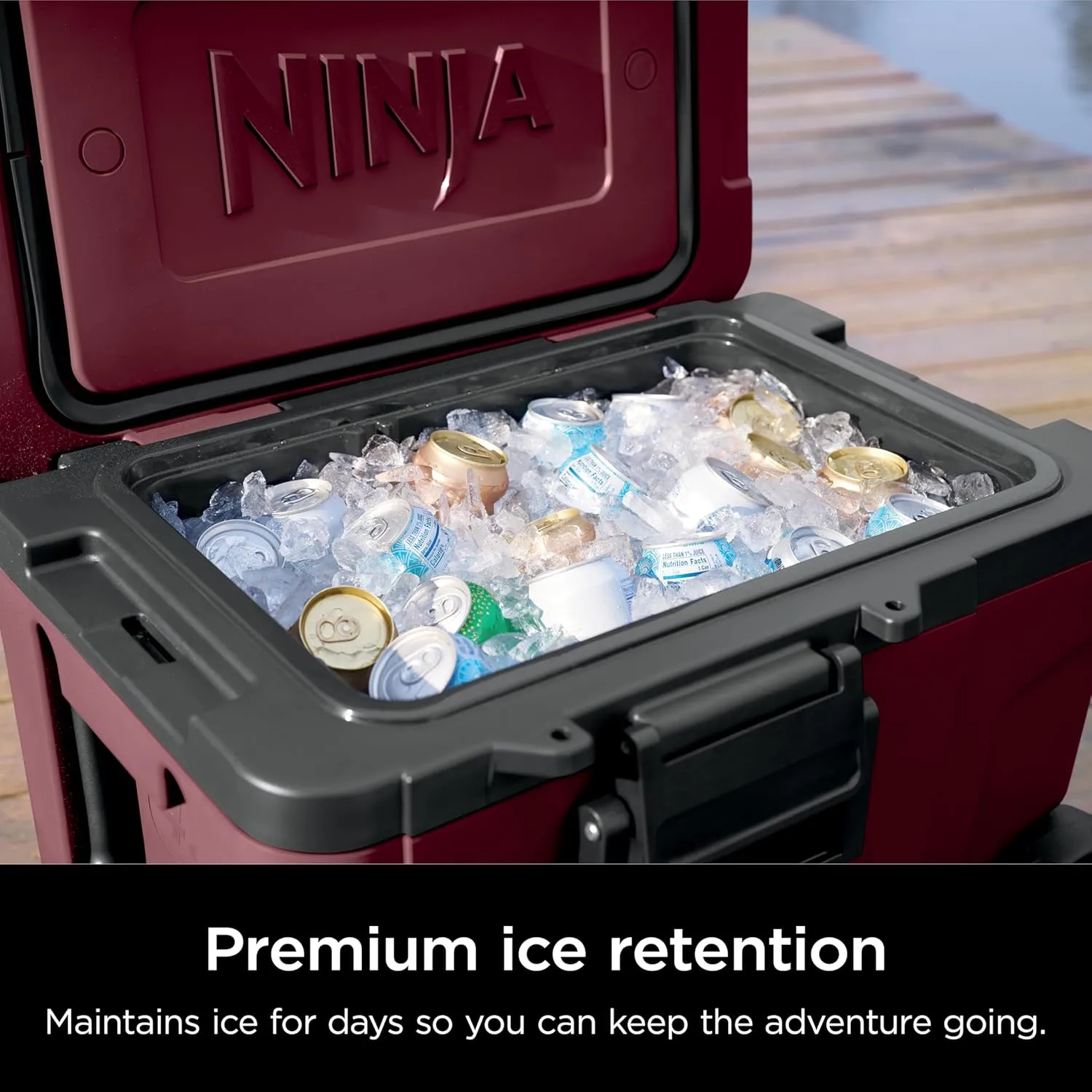 Ninja | Cooler | FrostVault 45QT Cooler with Wheels | Insulated with Temp Dry Storage Drawer | Keeps Ice Cold for Days | for The Beach, Camping, Picnics & More | Canyon Red | FB245MR