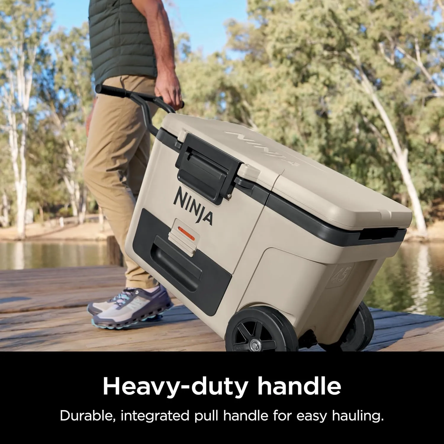 Ninja | Cooler | FrostVault 65QT Cooler with Wheels | Insulated with Temp Dry Storage Drawer | Keeps Ice Cold for Days | for The Beach, Camping, Picnics & More | Birch Beige | FB265CS