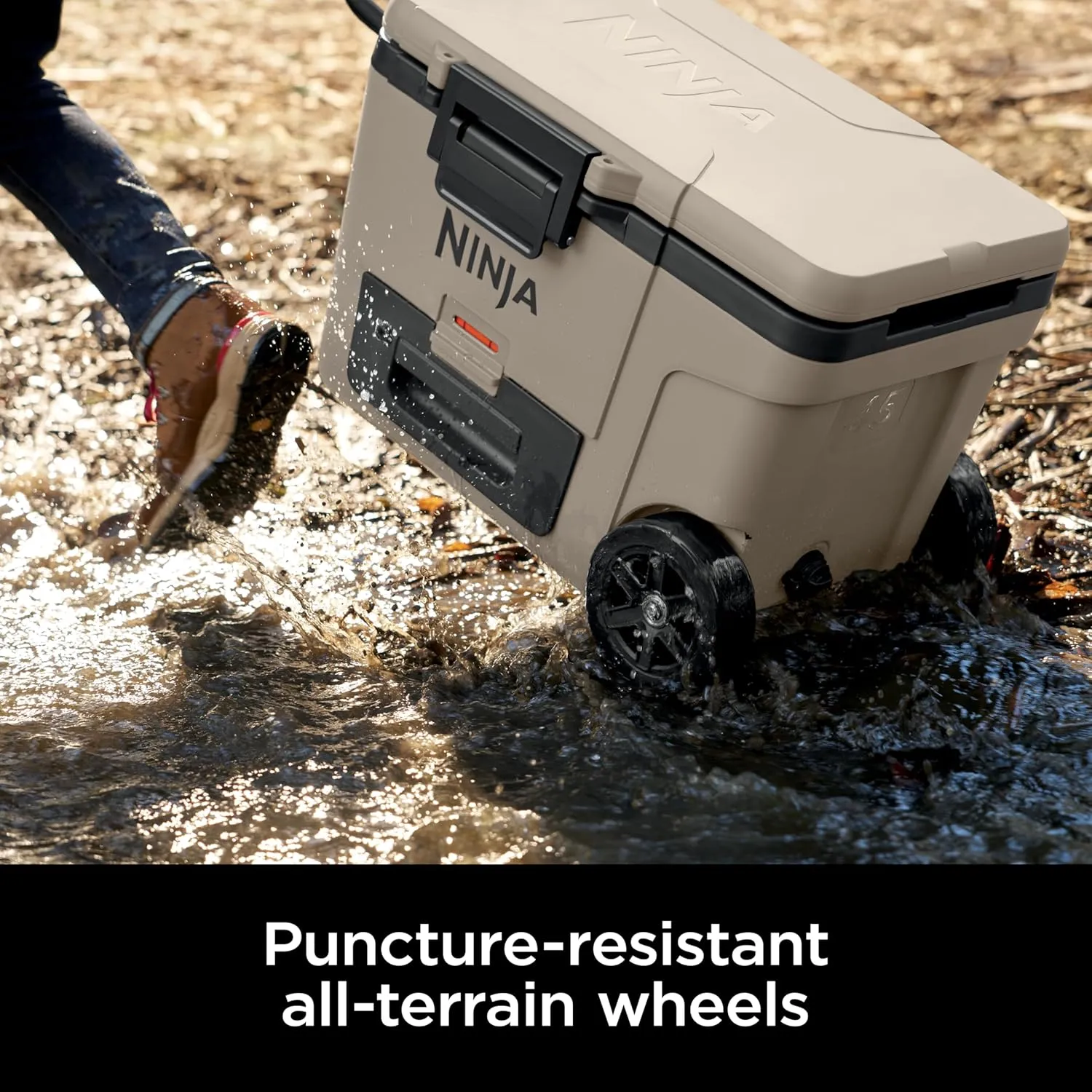 Ninja | Cooler | FrostVault 65QT Cooler with Wheels | Insulated with Temp Dry Storage Drawer | Keeps Ice Cold for Days | for The Beach, Camping, Picnics & More | Birch Beige | FB265CS