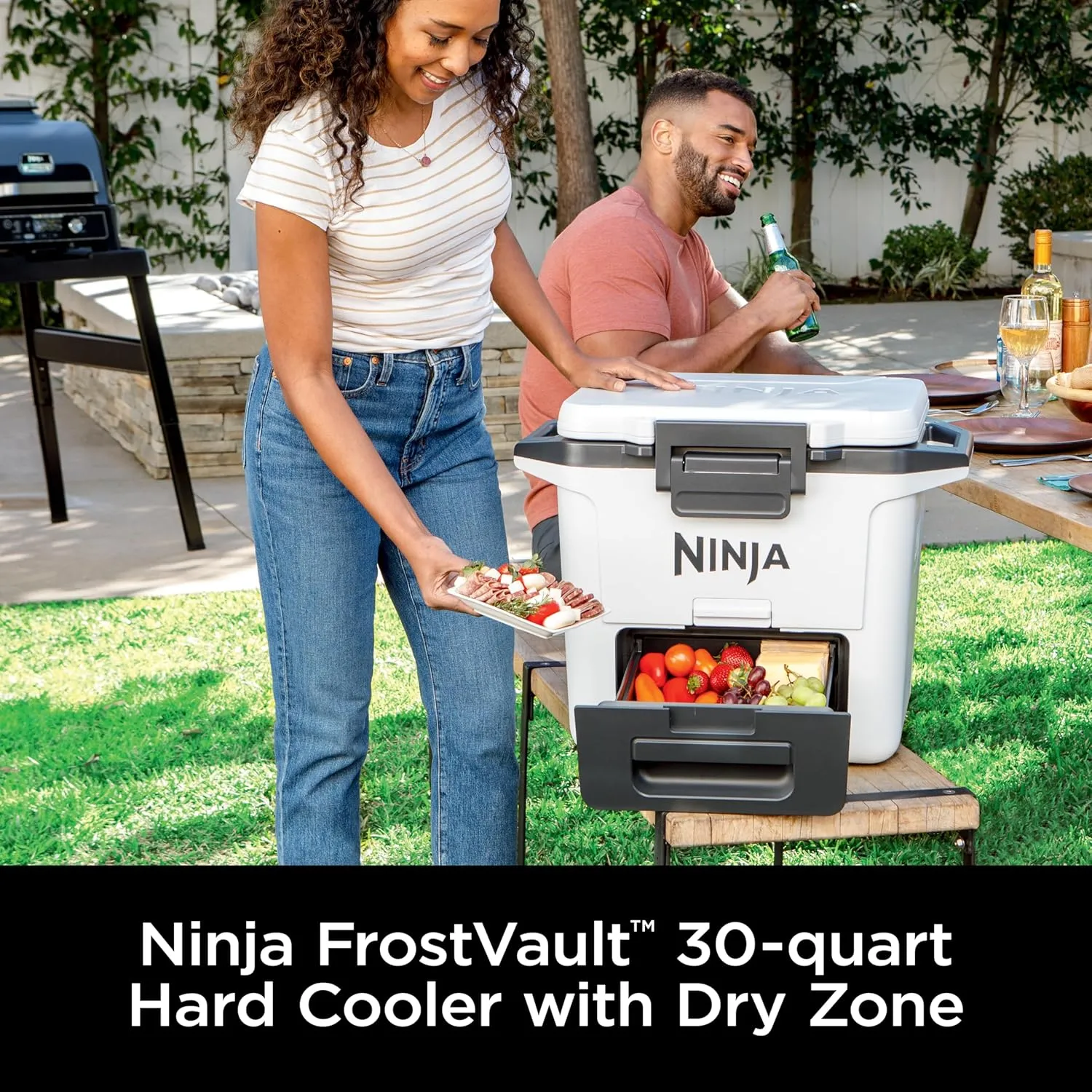 Ninja FB131WH FrostVault 30qt Hard Cooler with Dry Zone, Integrated Fridge-Temp Dry Storage Drawer, Premium Heavy-Duty Insulated Cooler, Keeps Ice for Days, Cloud White