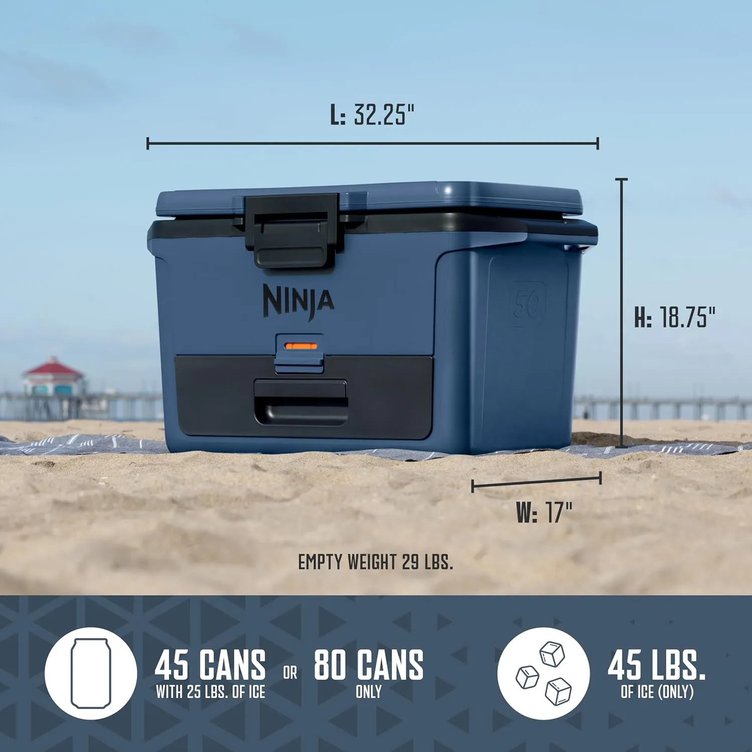 Ninja FB151BL FrostVault 50qt Hard Cooler with Dry Zone, Integrated Fridge-Temp Dry Storage Drawer, Premium Heavy-Duty Insulated Cooler, Keeps Ice for Days, Lakeshore Blue