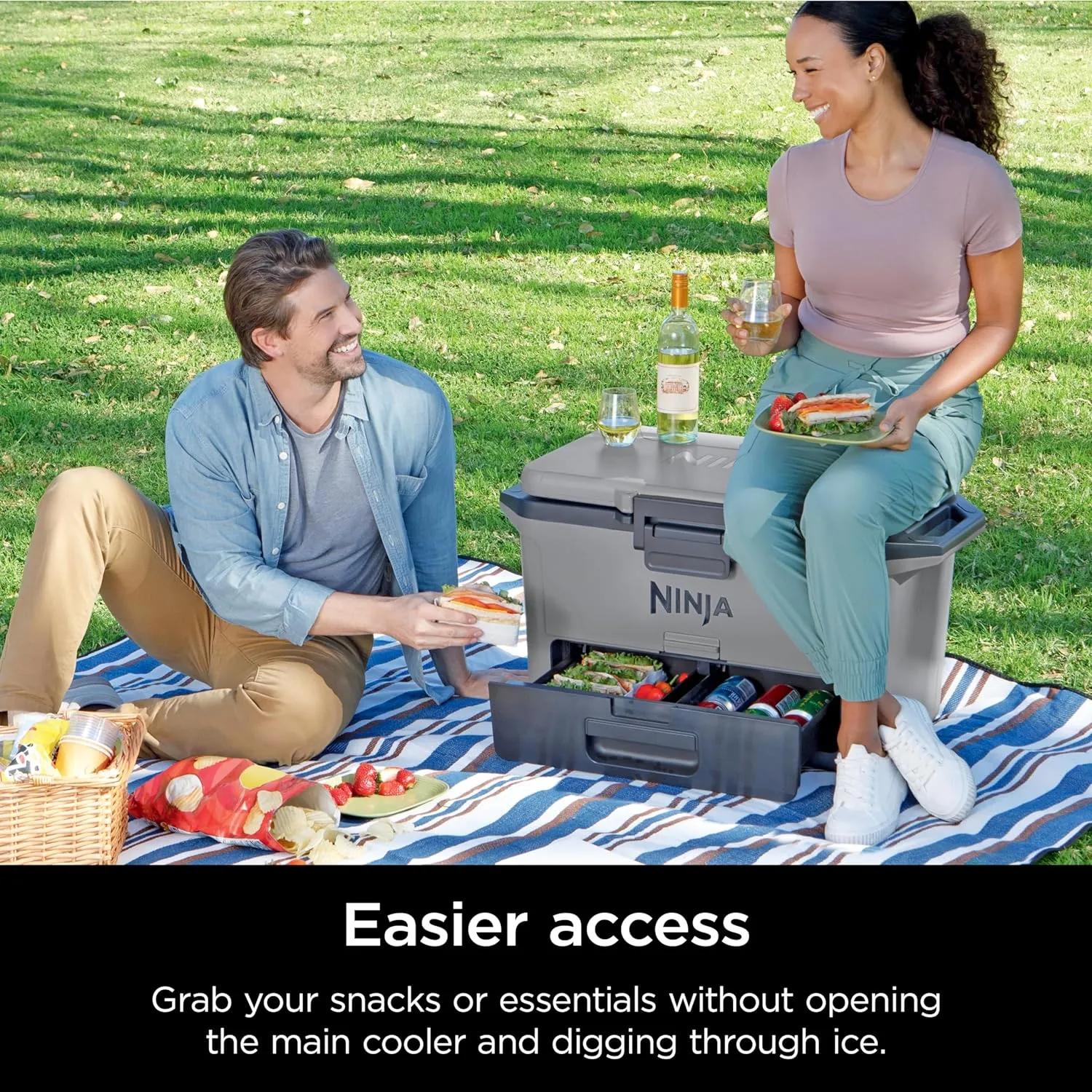 Ninja FB151GY FrostVault 50qt Hard Cooler with Dry Zone, Integrated Fridge-Temp Dry Storage Drawer, Premium Heavy-Duty Insulated Cooler, Keeps Ice for Days, Slate Gray