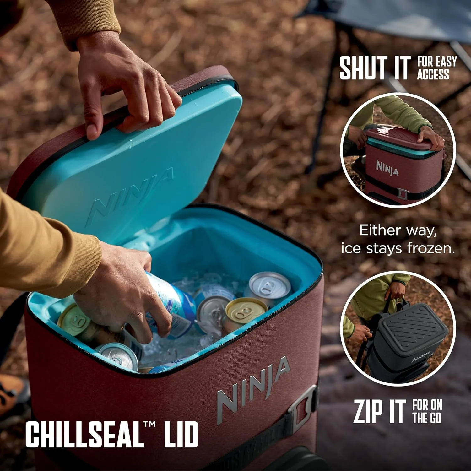 Ninja FrostVault Go 24-Can Backpack Soft Cooler with Cold Dry-Zone Storage