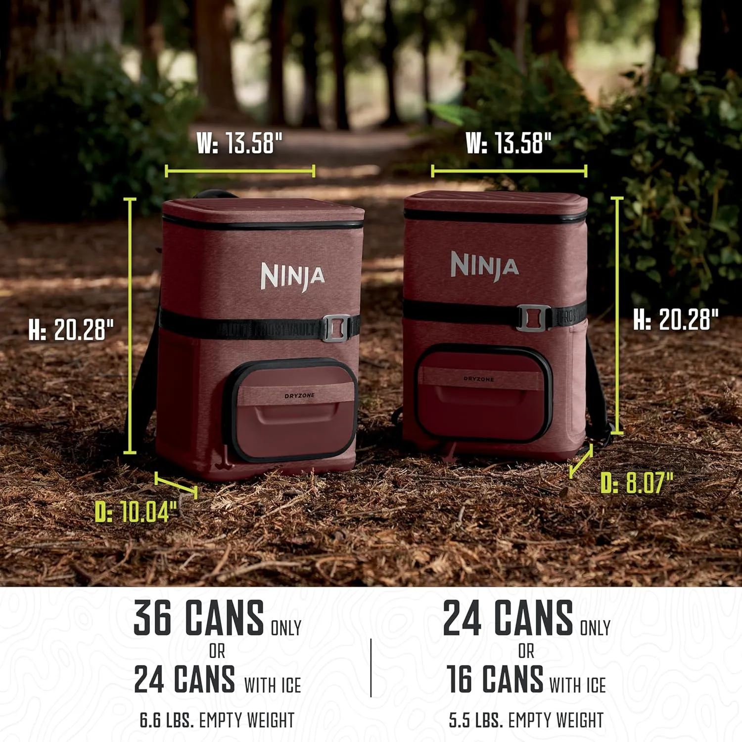 Ninja FrostVault Go 24-Can Backpack Soft Cooler with Cold Dry-Zone Storage