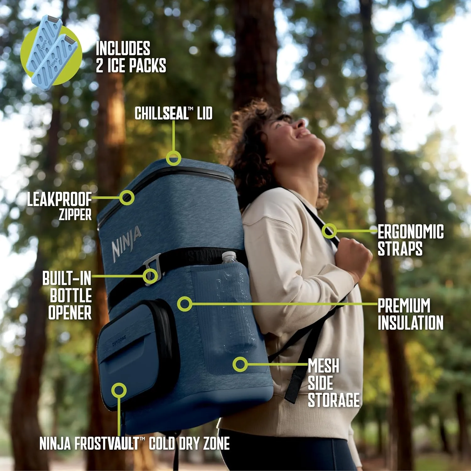 Ninja FrostVault Go 24-Can Backpack Soft Cooler with Cold Dry-Zone Storage