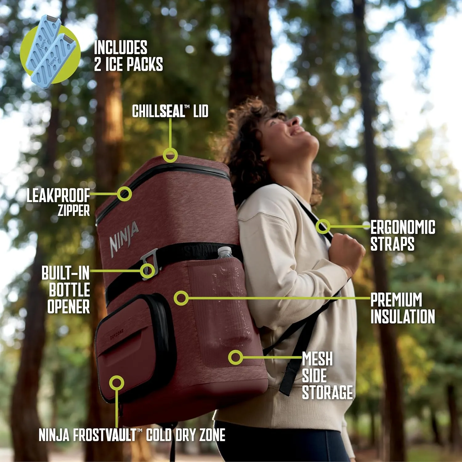 Ninja FrostVault Go 24-Can Backpack Soft Cooler with Cold Dry-Zone Storage