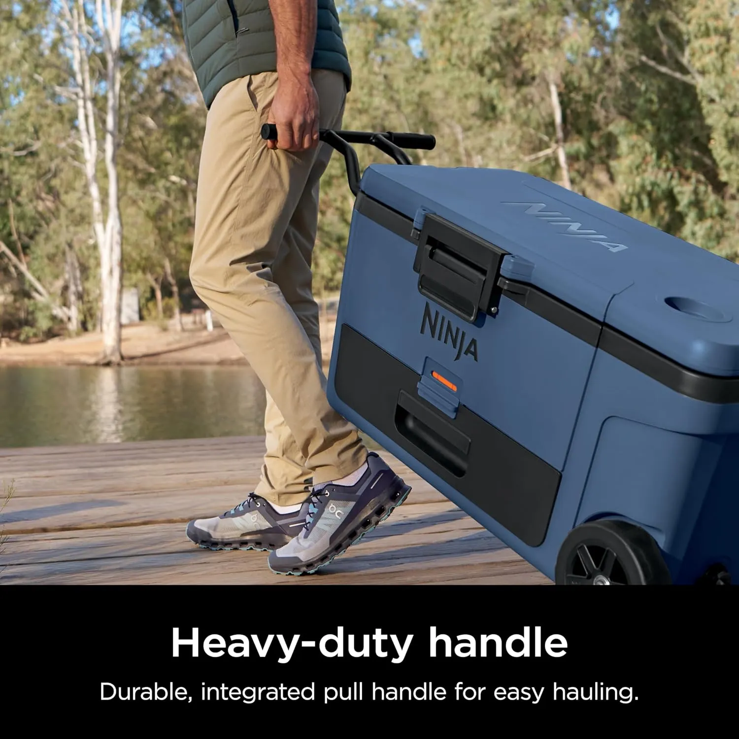 Ninja Outdoor FrostVault 65qt Wheeled Cooler with Cold Dry Zone, Integrated Fridge-Temp Dry Storage Drawer, Premium Heavy-Duty Insulated Cooler, Keeps Ice for Days, Lakeshore Blue FB265BL