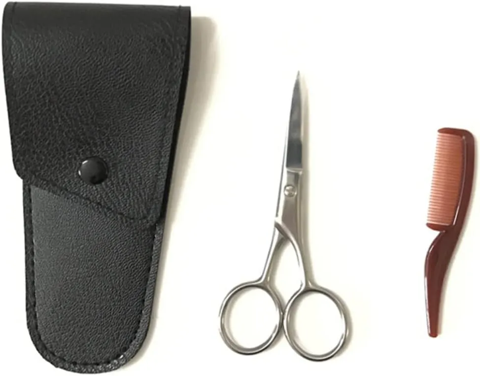NOLITOY 3 Sets Beard Trimmer Scissors Set Black Eyebrow Grooming Kit Scissors Brow Professional Hair Cutting Tool