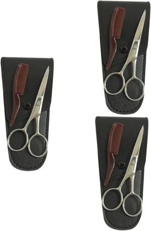 NOLITOY 3 Sets Beard Trimmer Scissors Set Black Eyebrow Grooming Kit Scissors Brow Professional Hair Cutting Tool