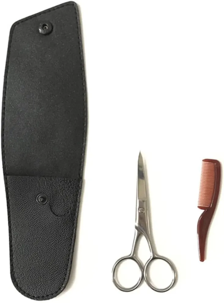NOLITOY 3 Sets Beard Trimmer Scissors Set Black Eyebrow Grooming Kit Scissors Brow Professional Hair Cutting Tool