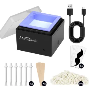 Nose Waxing Kit | Portable USB-Powered Wax Warmer for Nose/Ear/Eyebrow/Beard/Lip Hair Removal | Includes 50g Hard Wax Beans, 6 Applicators & 6 Nose Hair Sticks & Silicone Pot | Travel-Friendly Design