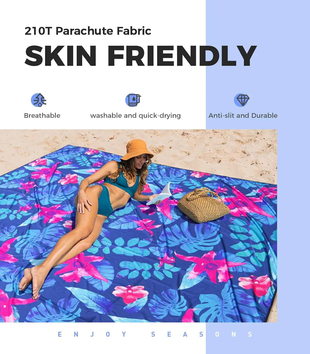 OCOOPA Beach Blanket Sandproof, 10'X 9' Extra Large, Soft and Material, Sand Free Waterproof, Light Weight and Portable, Perfect for Travel Camping, Beach Vocation, Nile Garden