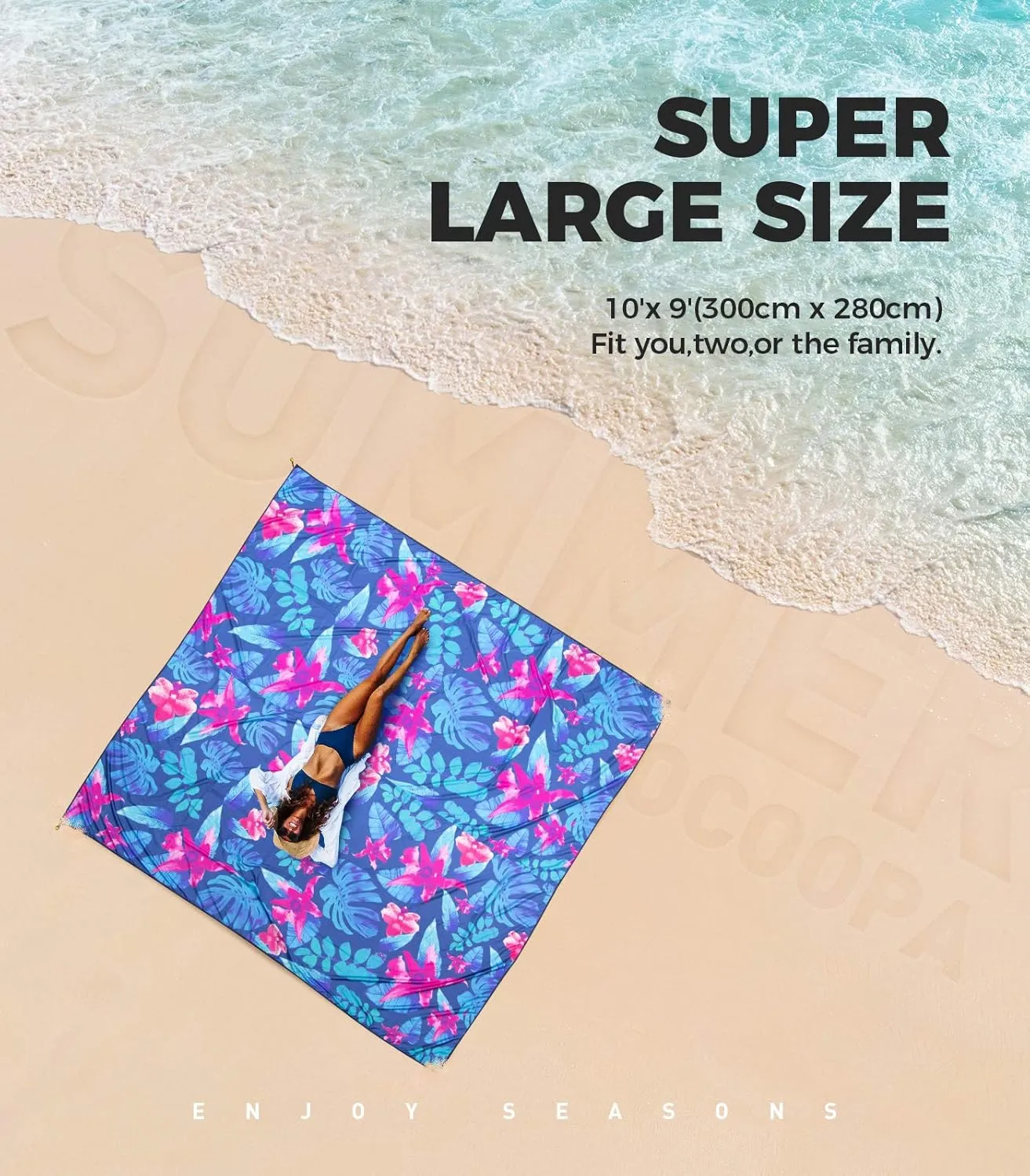 OCOOPA Beach Blanket Sandproof, 10'X 9' Extra Large, Soft and Material, Sand Free Waterproof, Light Weight and Portable, Perfect for Travel Camping, Beach Vocation, Nile Garden