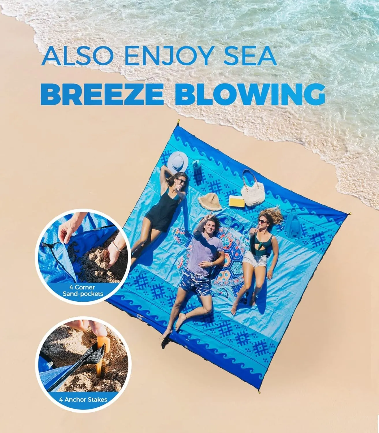OCOOPA Beach Blanket Waterproof Sandproof, 10'X 9' Extra Large, Soft and Sturdy, Light Weight and Portable, Perfect for Beach Vacation, Famlily Park Picnic, Travel Camping, Outdoor Gifts