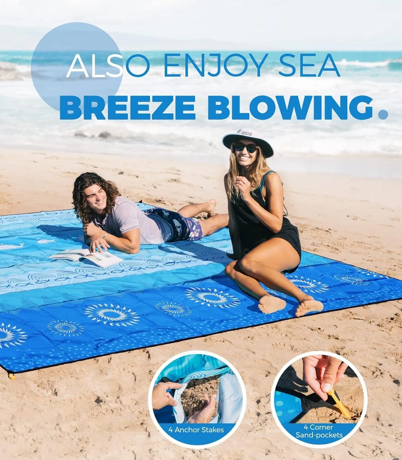 OCOOPA Beach Blanket Waterproof Sandproof, 10'X 9' Extra Large, Soft and Sturdy, Sand Free, Light Weight and Portable, Perfect for Travel Camping, Beach Vacation, Marine Life Series