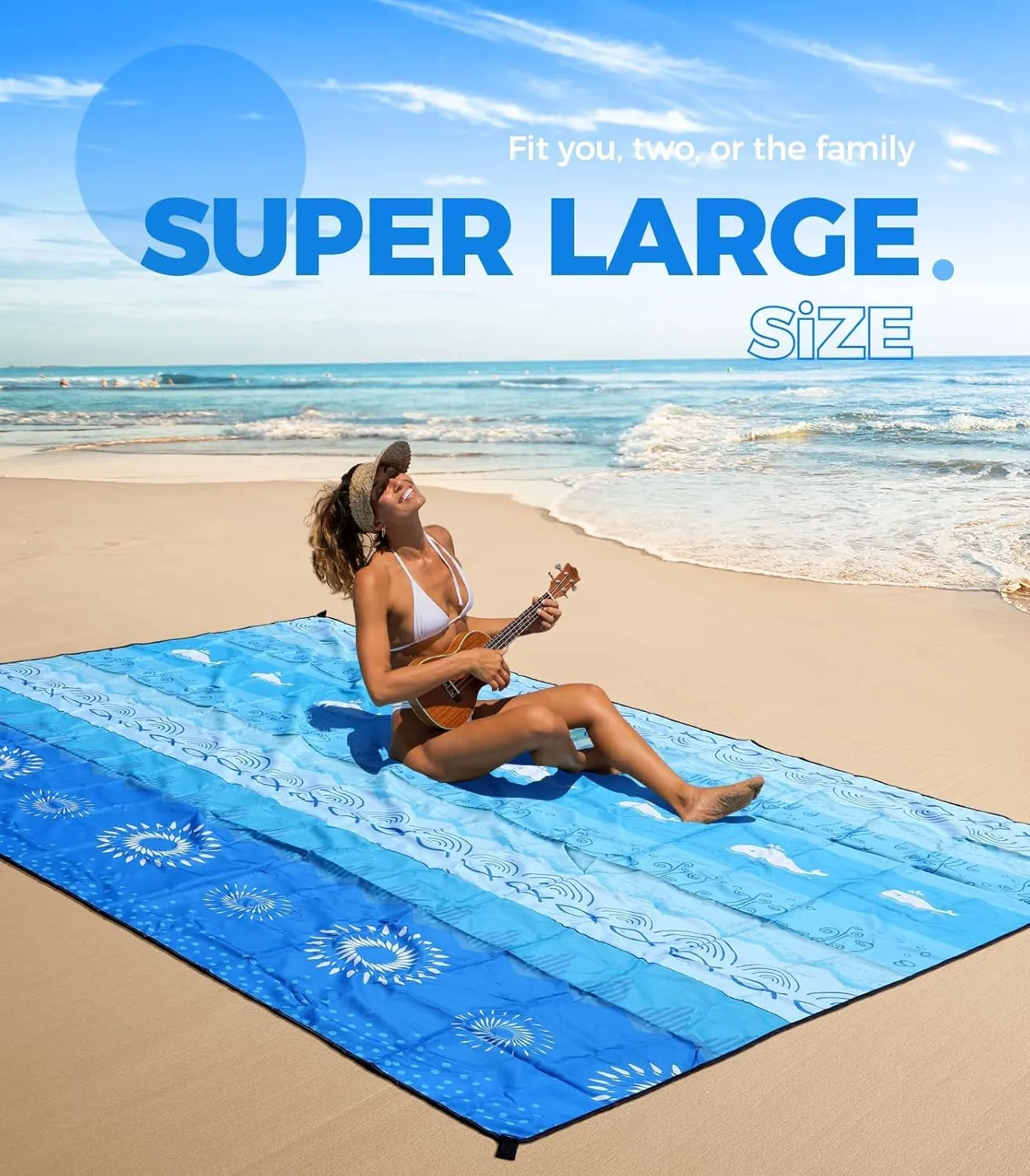 OCOOPA Beach Blanket Waterproof Sandproof, 10'X 9' Extra Large, Soft and Sturdy, Sand Free, Light Weight and Portable, Perfect for Travel Camping, Beach Vacation, Marine Life Series
