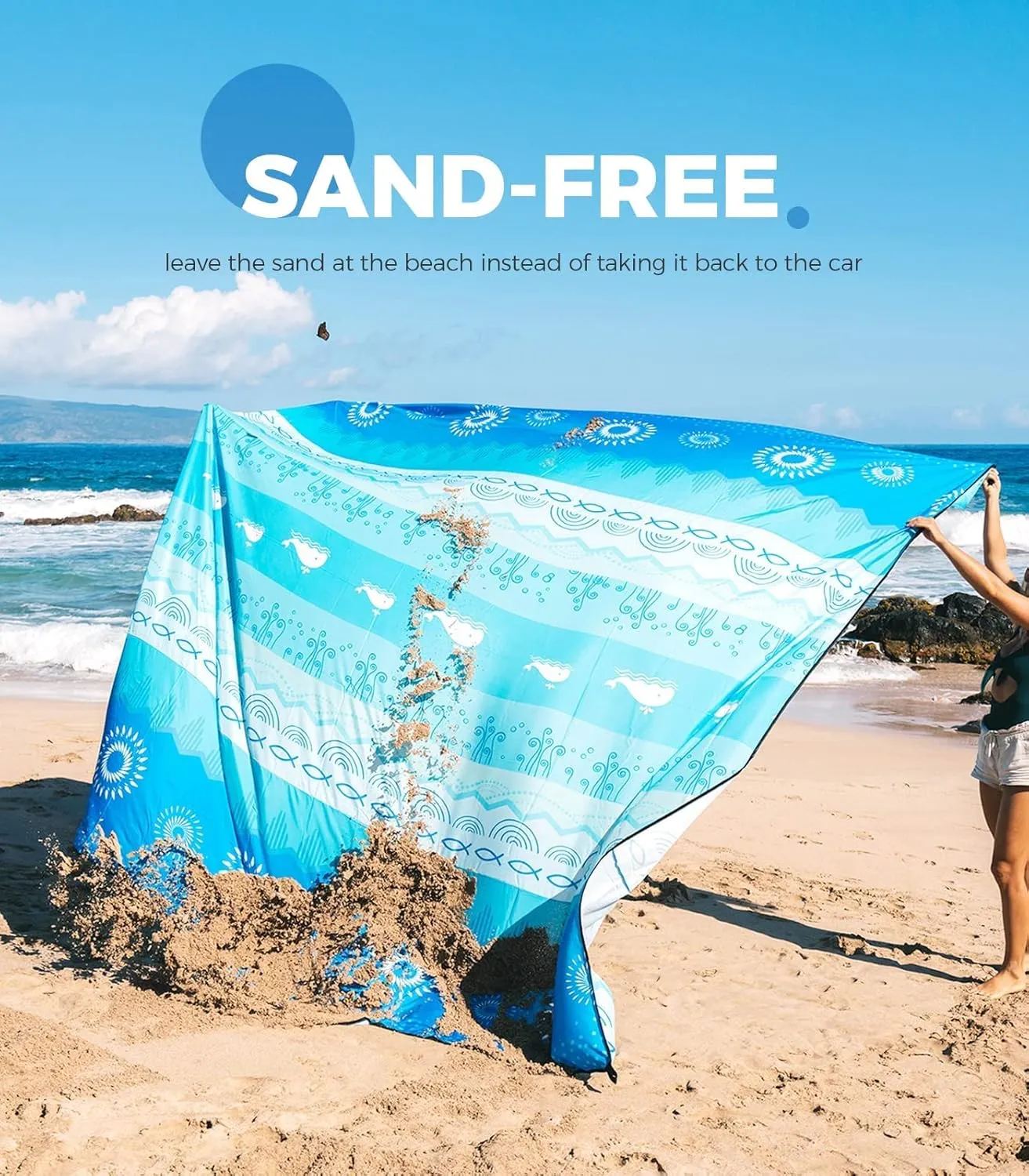 OCOOPA Beach Blanket Waterproof Sandproof, 10'X 9' Extra Large, Soft and Sturdy, Sand Free, Light Weight and Portable, Perfect for Travel Camping, Beach Vacation, Marine Life Series