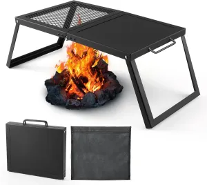 Odoland Bundle - 2 Items Folding Campfire Grill and 48 Cans Soft Cooler with Wheels and Handle