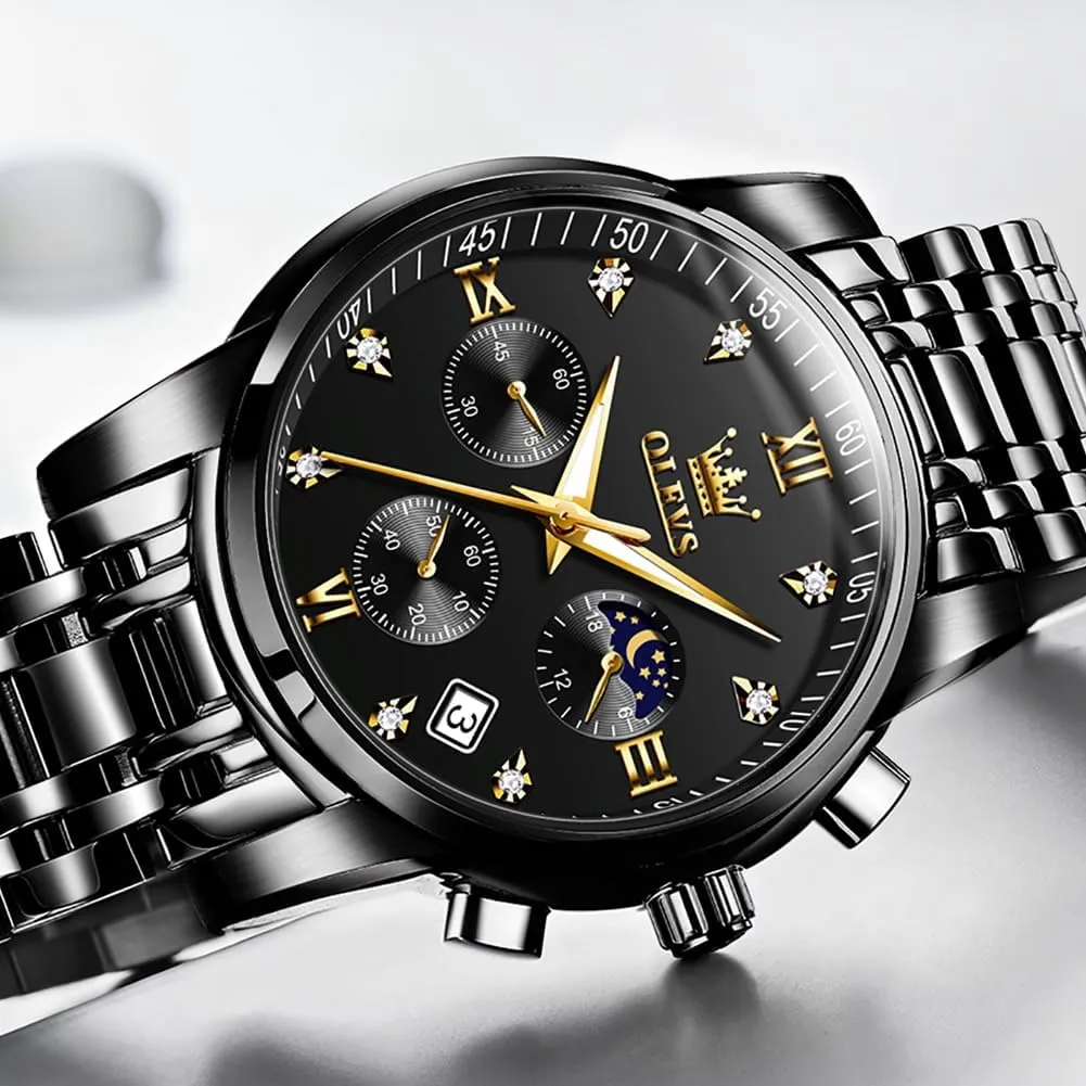 OLEVS Men Watches Square Business Dress Diamond Analog Quartz Date Luxury Watch for Men Casual Stainless Steel Waterproof Luminous Two Tone Wrist Watch