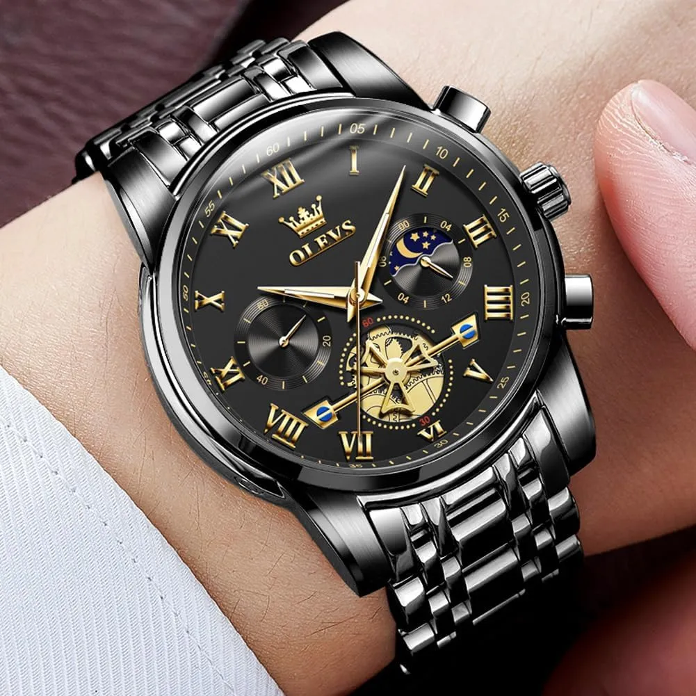OLEVS Men Watches Square Business Dress Diamond Analog Quartz Date Luxury Watch for Men Casual Stainless Steel Waterproof Luminous Two Tone Wrist Watch