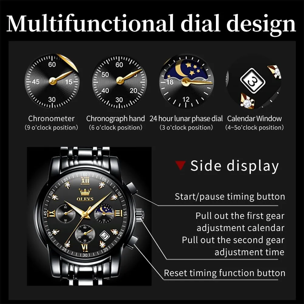 OLEVS Men Watches Square Business Dress Diamond Analog Quartz Date Luxury Watch for Men Casual Stainless Steel Waterproof Luminous Two Tone Wrist Watch