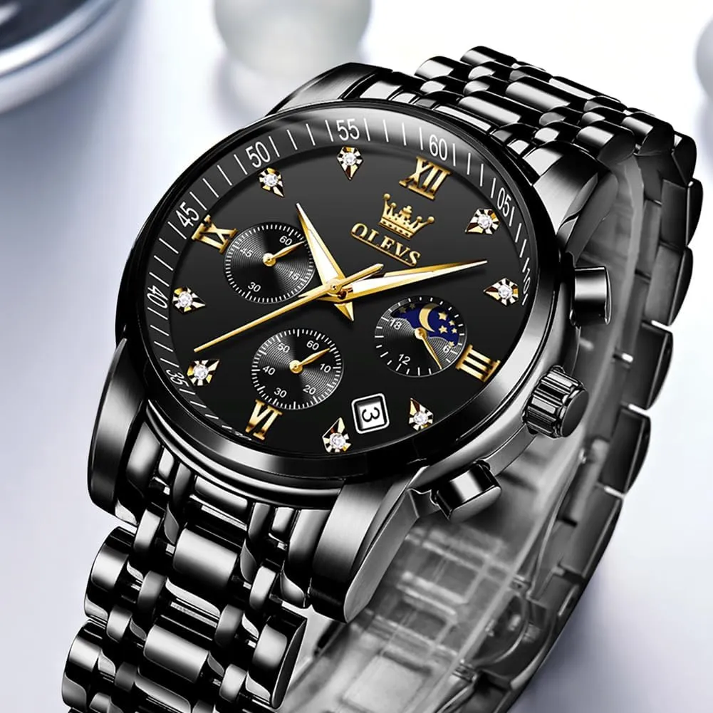 OLEVS Men Watches Square Business Dress Diamond Analog Quartz Date Luxury Watch for Men Casual Stainless Steel Waterproof Luminous Two Tone Wrist Watch