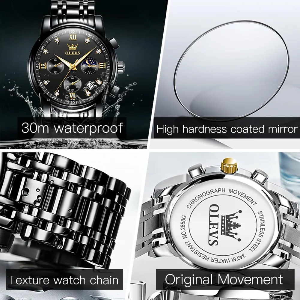 OLEVS Men Watches Square Business Dress Diamond Analog Quartz Date Luxury Watch for Men Casual Stainless Steel Waterproof Luminous Two Tone Wrist Watch