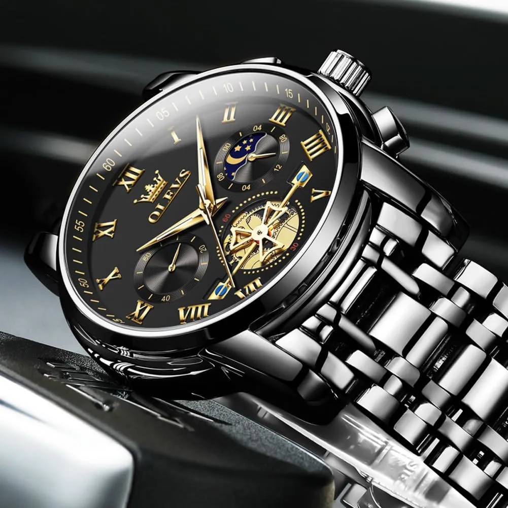 OLEVS Men Watches Square Business Dress Diamond Analog Quartz Date Luxury Watch for Men Casual Stainless Steel Waterproof Luminous Two Tone Wrist Watch