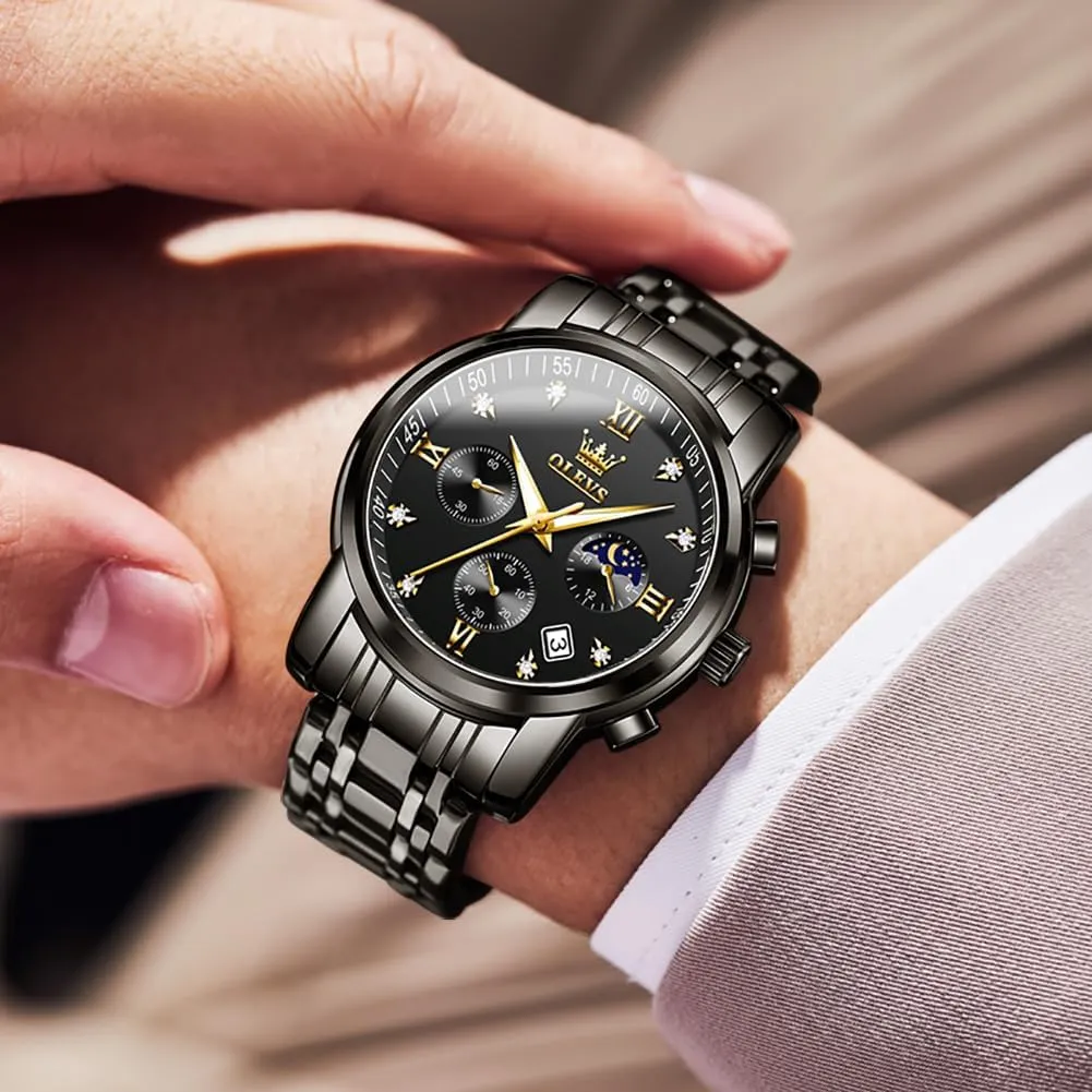 OLEVS Men Watches Square Business Dress Diamond Analog Quartz Date Luxury Watch for Men Casual Stainless Steel Waterproof Luminous Two Tone Wrist Watch