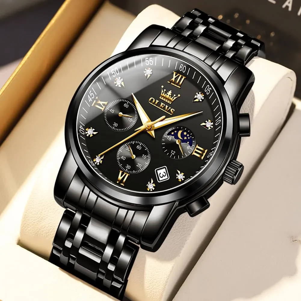 OLEVS Men Watches Square Business Dress Diamond Analog Quartz Date Luxury Watch for Men Casual Stainless Steel Waterproof Luminous Two Tone Wrist Watch
