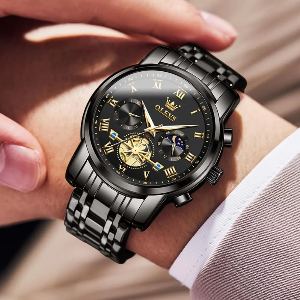 OLEVS Men Watches Square Business Dress Diamond Analog Quartz Date Luxury Watch for Men Casual Stainless Steel Waterproof Luminous Two Tone Wrist Watch