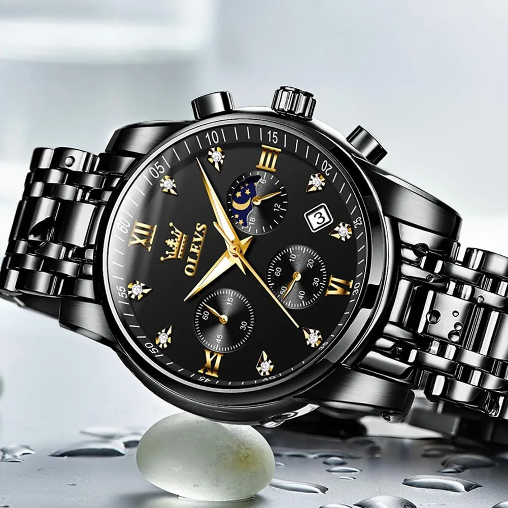 OLEVS Men Watches Square Business Dress Diamond Analog Quartz Date Luxury Watch for Men Casual Stainless Steel Waterproof Luminous Two Tone Wrist Watch