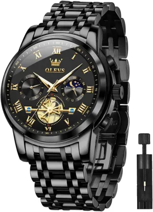 OLEVS Men Watches Square Business Dress Diamond Analog Quartz Date Luxury Watch for Men Casual Stainless Steel Waterproof Luminous Two Tone Wrist Watch