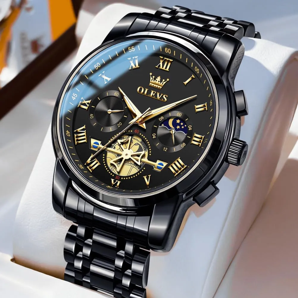 OLEVS Men Watches Square Business Dress Diamond Analog Quartz Date Luxury Watch for Men Casual Stainless Steel Waterproof Luminous Two Tone Wrist Watch
