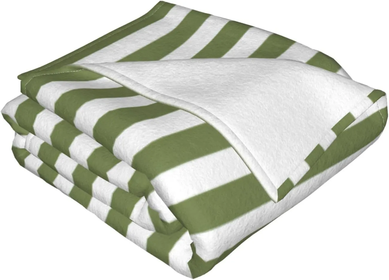 Olive Green and White Candy Stripes 60"X50" Flannel Blanket - 100% Soft Polyester, Lightweight and Warm, Suitable for Families, Camping, Travel