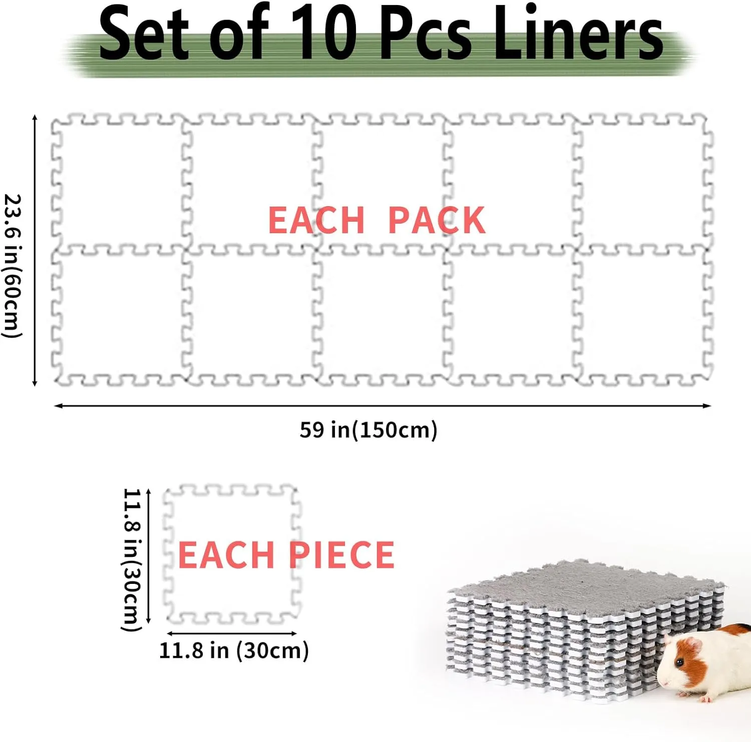 Oncpcare 10Pcs 11” x 11” Guinea Pig Pads Washable, Reusable Guinea Pig Fleece Cage Liners, Soft Warm Rabbit Sleep Mat Blanket Bed (Grey)
