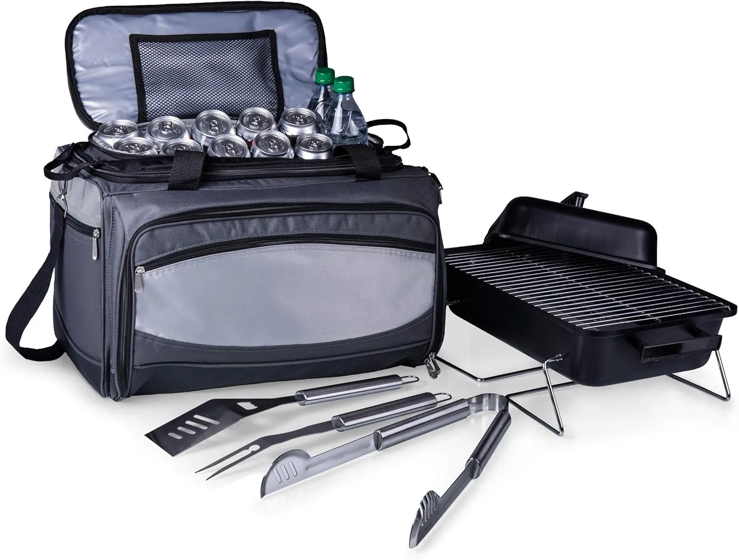 ONIVA - a Picnic Time brand Buccaneer Portable Charcoal Grill & Cooler Tote, (Black with Gray Accents)