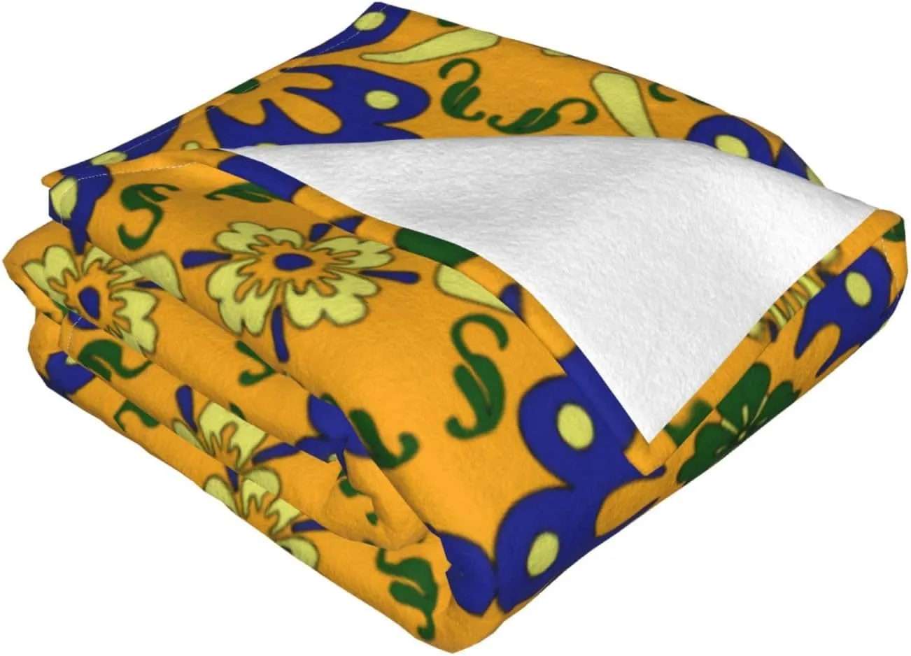 Orange Blue and Yellow Spanish Tile Pattern 60"X50" Flannel Blanket - 100% Soft Polyester, Lightweight and Warm, Suitable for Families, Camping, Travel