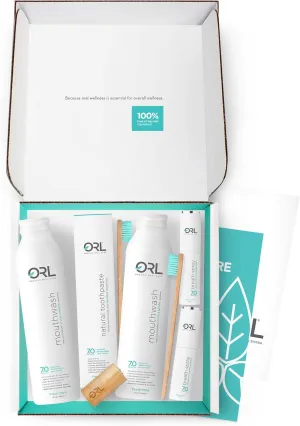 ORL Natural 60 Day Oral Care System. 60-Day Ki Included 2 Fresh Mint, 2 Mouthwashes, 2 Toothpastes, 2 Breath Sprays, 2 Toothbrushes, 1 Floss
