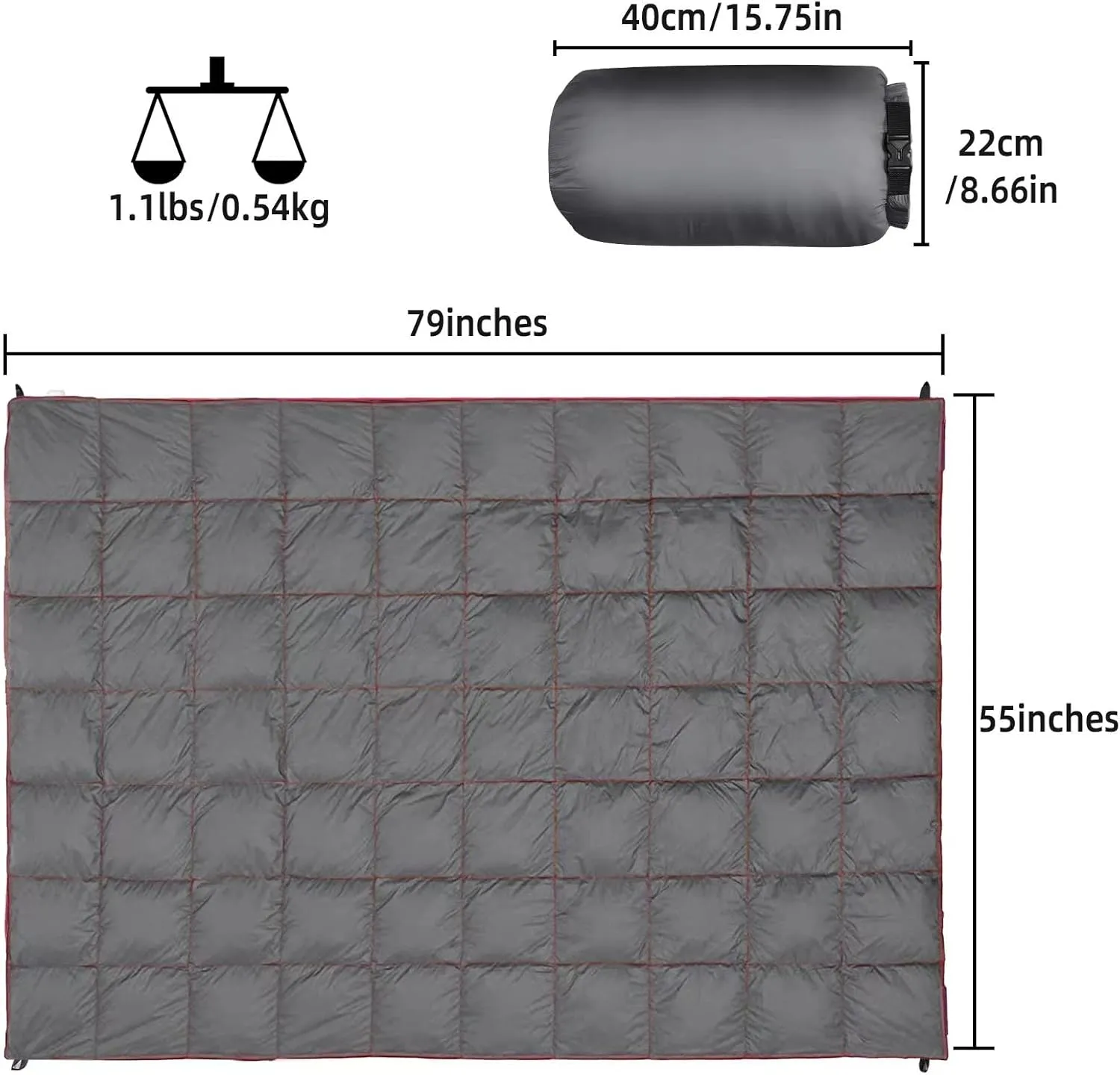 Outdoor Puffy Camping Blanket, Lightweight Down Alternative Puffy Printed Camping Large Ultra Warm Hammock Top Quilt Waterproof Blanket for Traveling Picnic Beach Party Cold Weather (Gray)