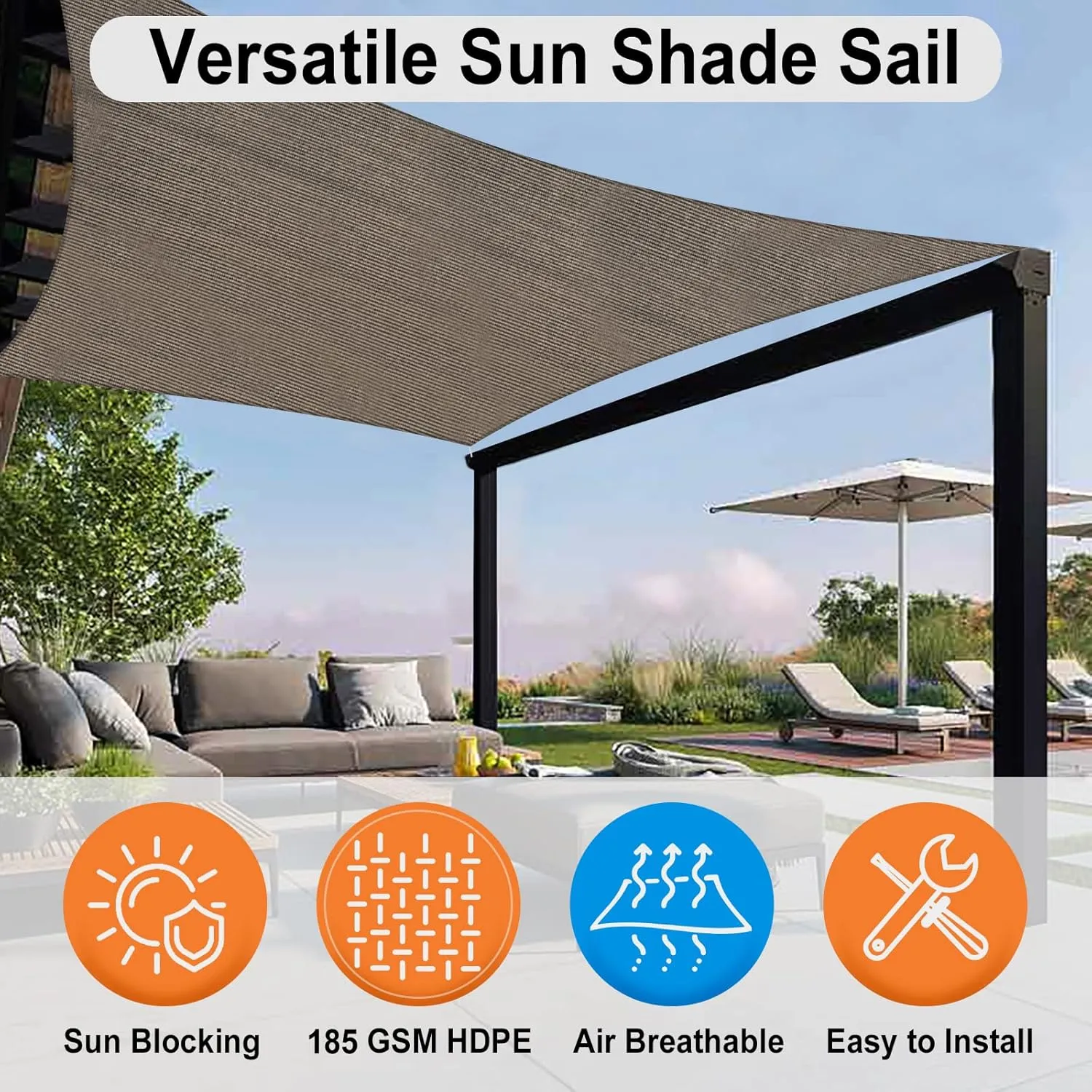 OutdoorLines Rectangle Sun Shade Sails for Patios 10 x 13 ft Sun UV Blocking Outdoor Canopy, Sunshades for Backyard, Lawn and Garden and All Outdoor Activities, Brown