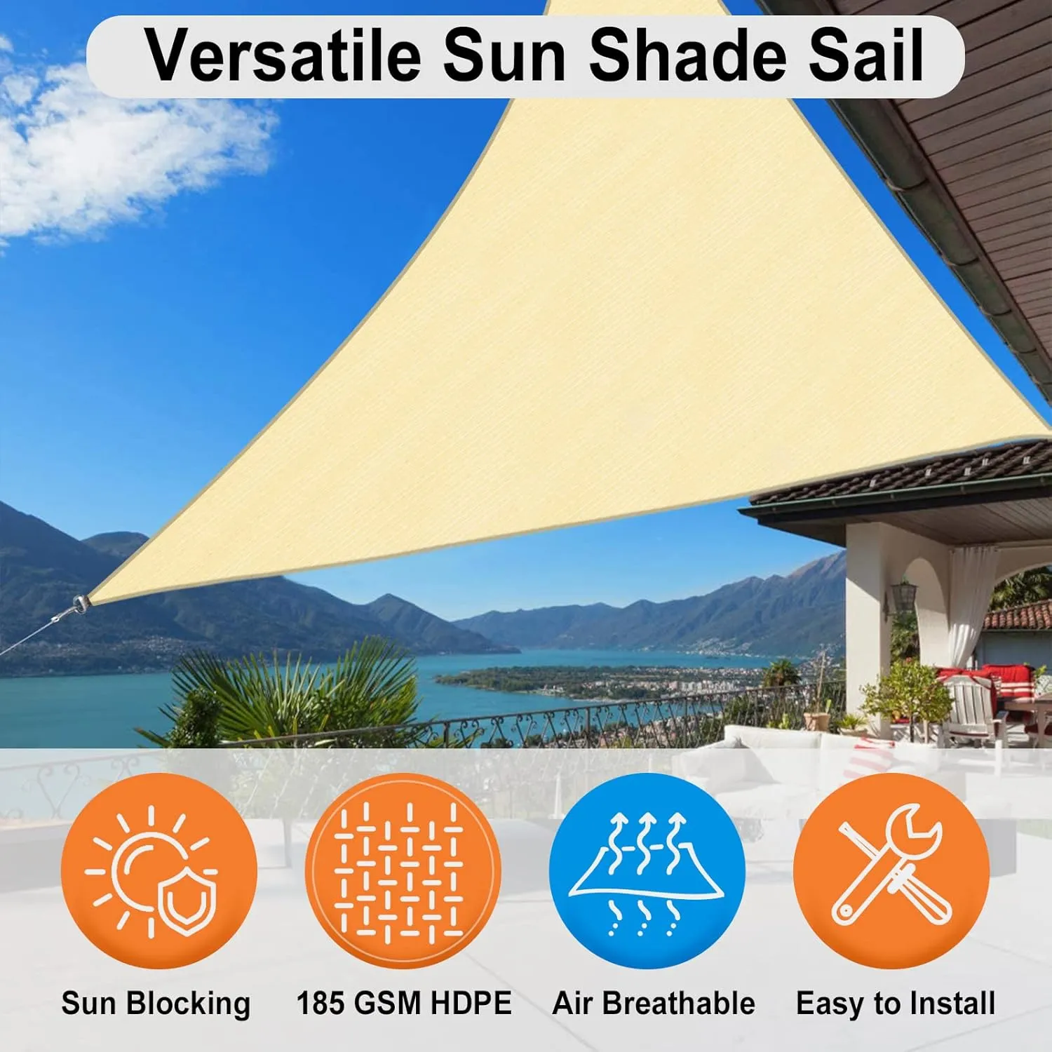 OutdoorLines Triangle Sun Shade Sails for Patio 8 x 8 x 8 ft Sun UV Blocking Outdoor Canopy, Sunshades for Backyard, Lawn and Garden and All Outdoor Activities, Beige