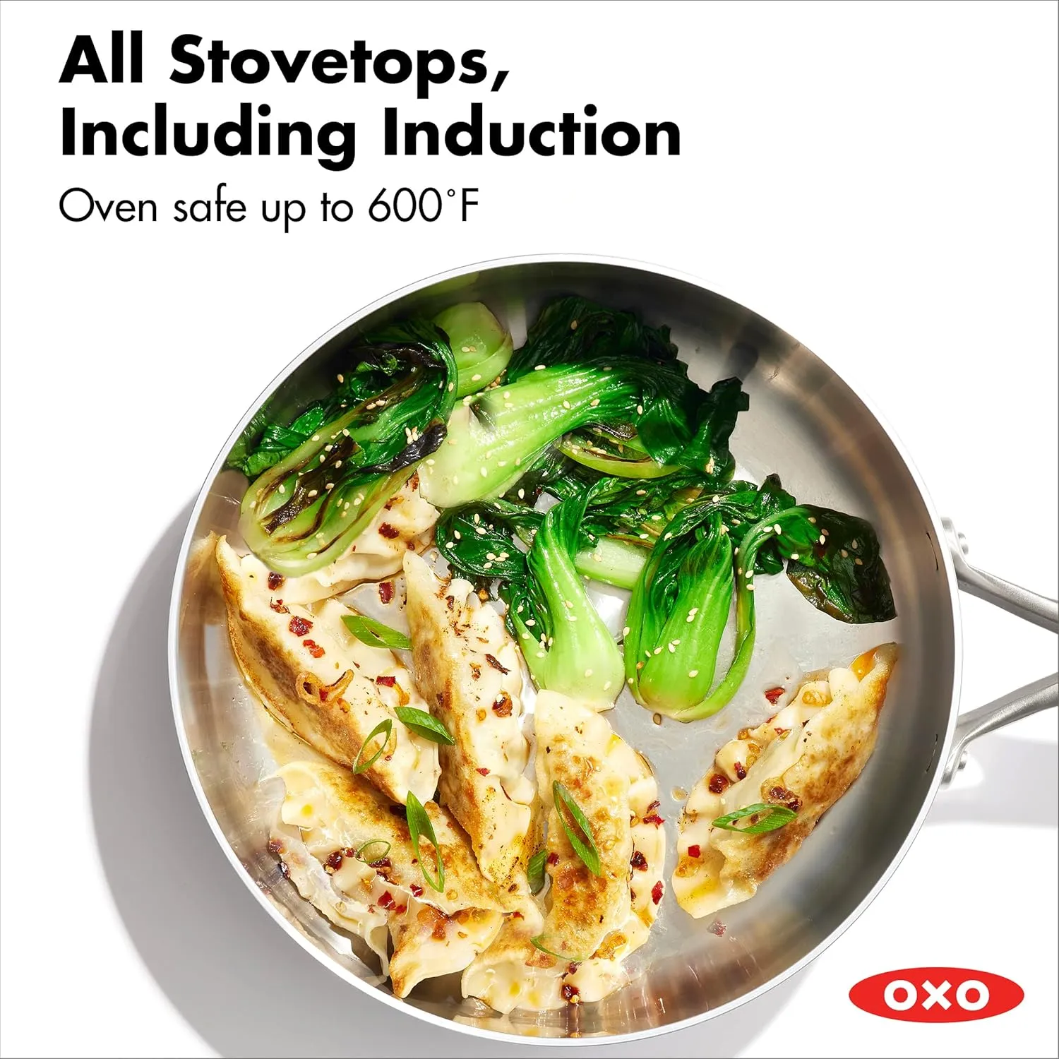 OXO Mira Tri-Ply Stainless Steel, 3.25QT Saute Pan Jumbo Cooker with Lid, Induction, Multi Clad, Dishwasher and Metal Utensil Safe