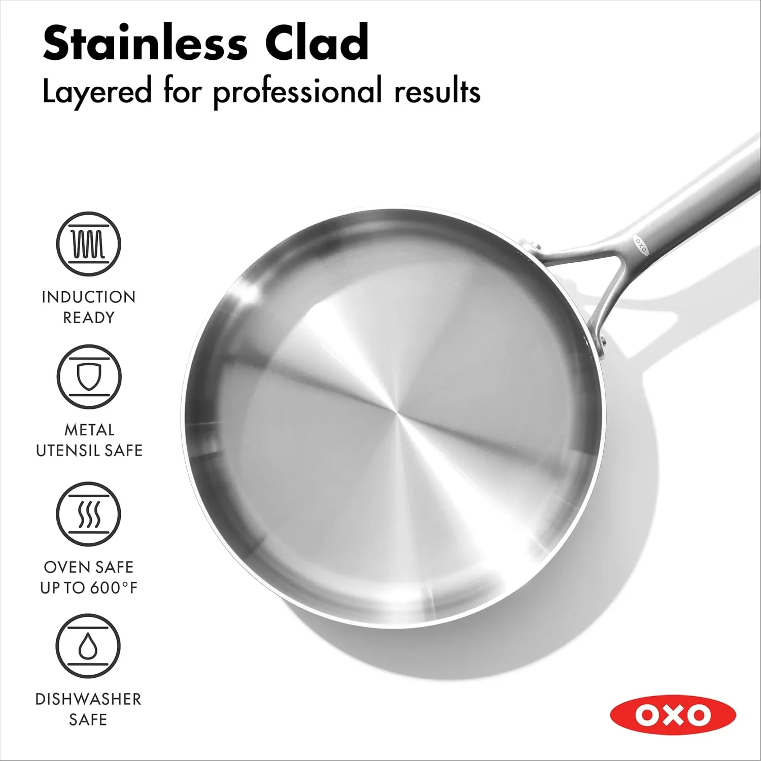 OXO Mira Tri-Ply Stainless Steel, 3.25QT Saute Pan Jumbo Cooker with Lid, Induction, Multi Clad, Dishwasher and Metal Utensil Safe