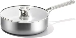 OXO Mira Tri-Ply Stainless Steel, 3.25QT Saute Pan Jumbo Cooker with Lid, Induction, Multi Clad, Dishwasher and Metal Utensil Safe