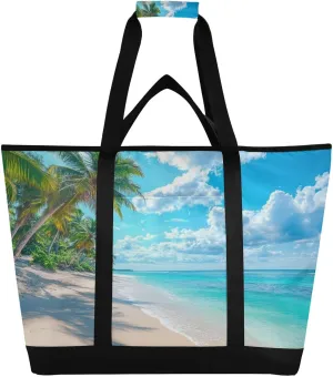 Palm Beach Reusable Insulated Lunchbox Cooler Bag, Leakproof Kitchen Grocery Bag Collapsible Portable Cooler Tote Bag for Picnic, Camping, Office, Travel