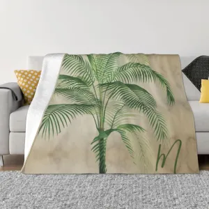 Palm Tree Tropical Vintage Elegant 80"X60" Flannel Blanket - 100% Soft Polyester, Lightweight and Warm, Suitable for Families, Camping, Travel