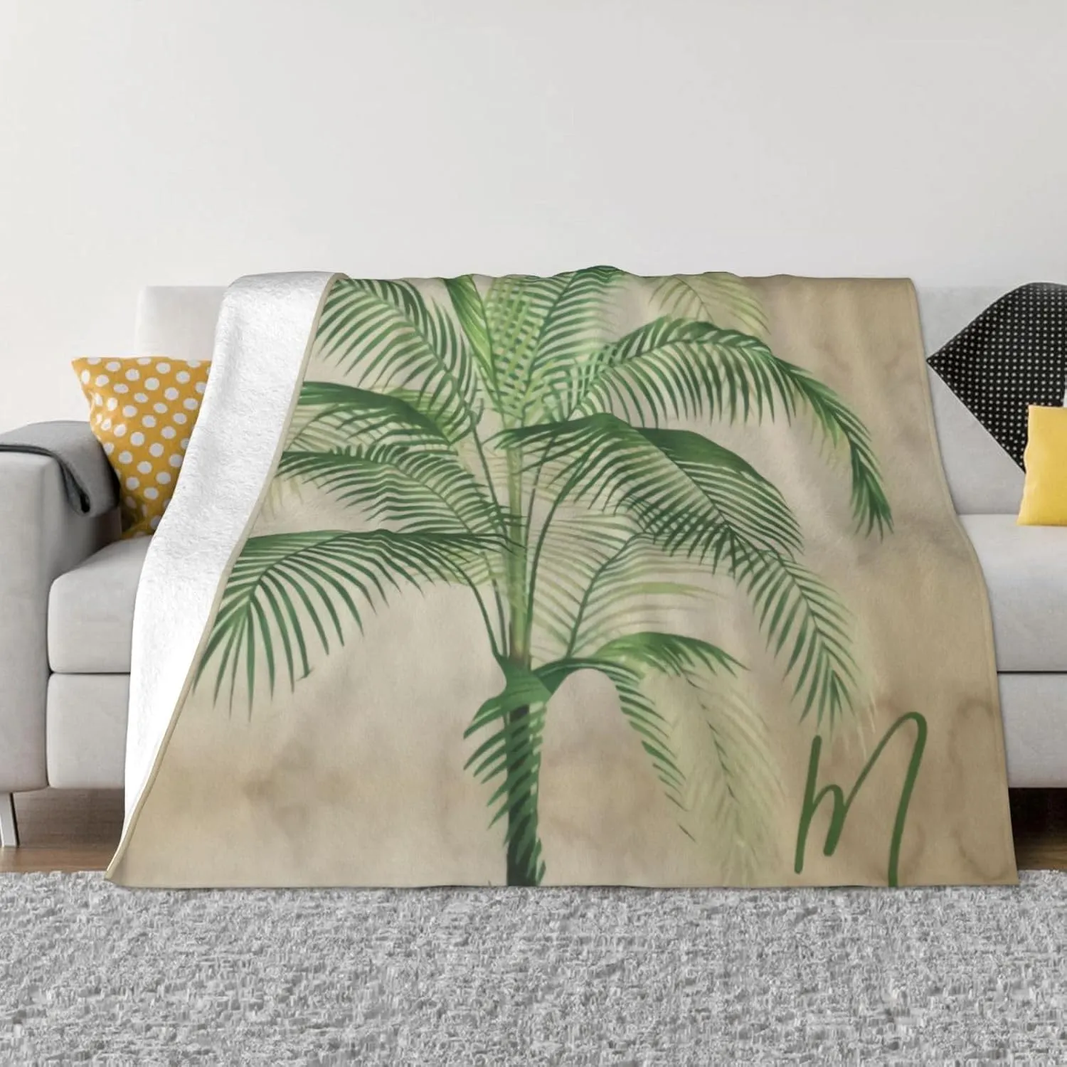 Palm Tree Tropical Vintage Elegant 80"X60" Flannel Blanket - 100% Soft Polyester, Lightweight and Warm, Suitable for Families, Camping, Travel