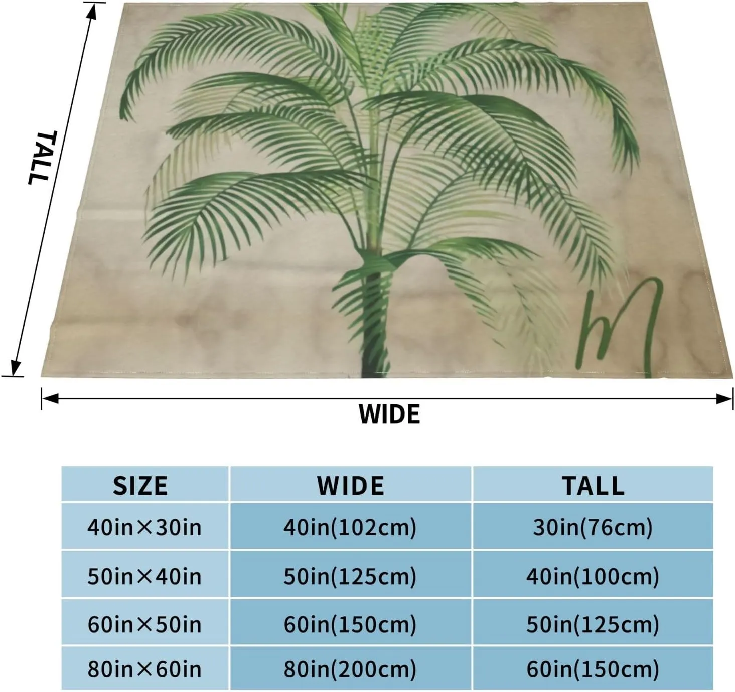 Palm Tree Tropical Vintage Elegant 80"X60" Flannel Blanket - 100% Soft Polyester, Lightweight and Warm, Suitable for Families, Camping, Travel